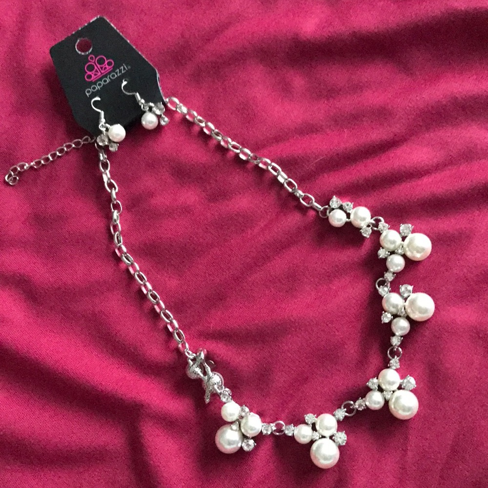 Pearl and Rhinestone Necklace and Earring Set